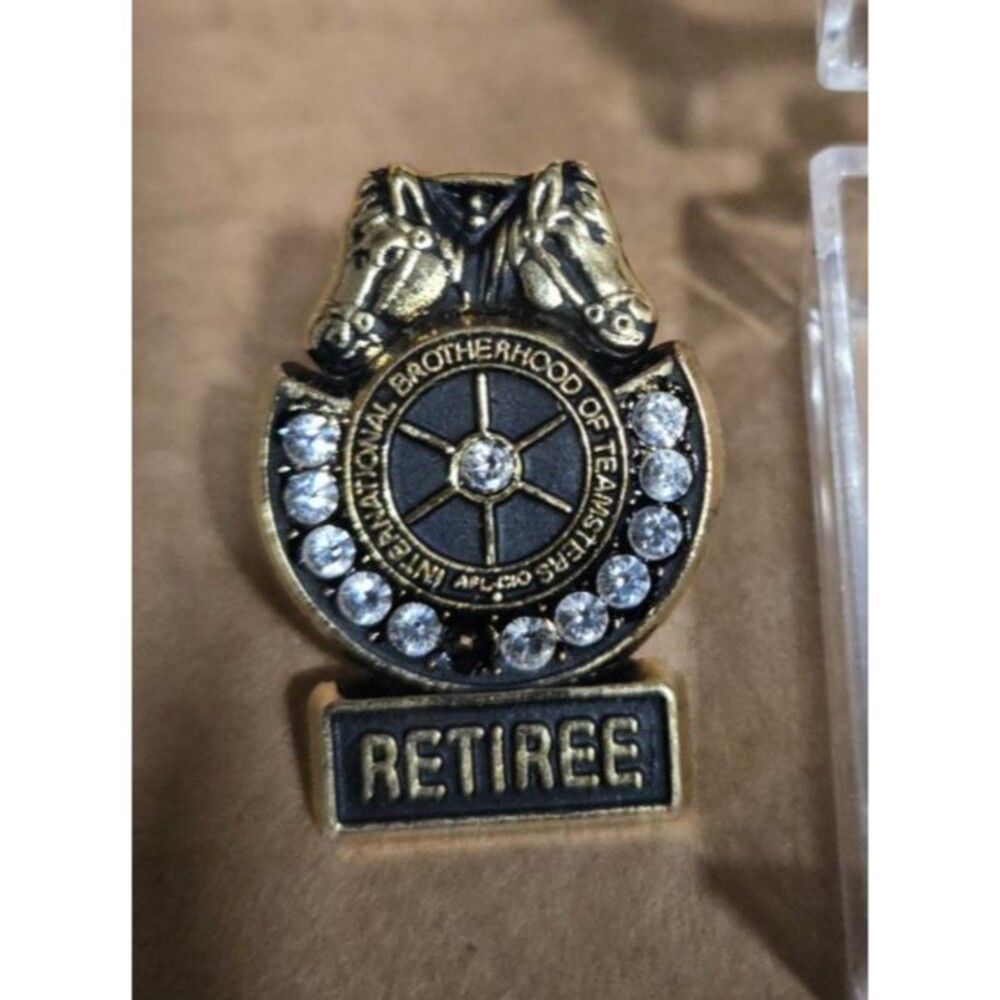 Teamsters Retiree pin with rhinestones Missing one stone.